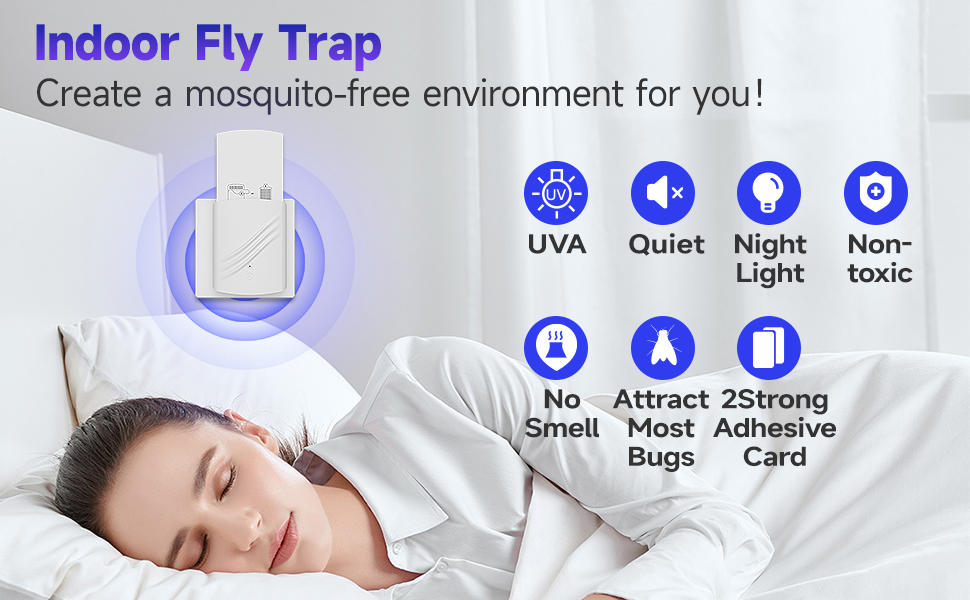 2024新款【黏捕式滅蚊燈】家用室內捕蚊器UV 紫光誘捕式捕蠅器附小夜燈功能 附2塊黏板