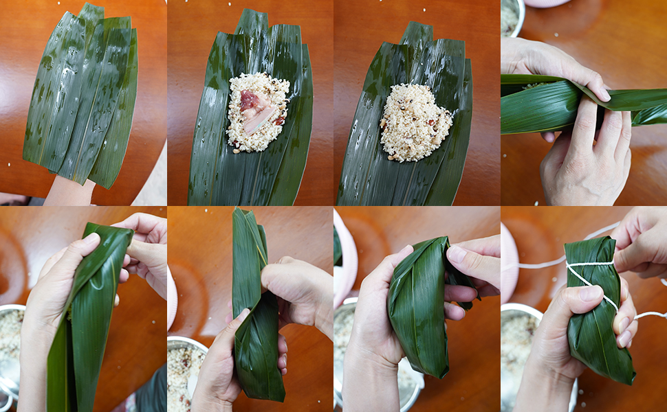Step diagram of making long Zongzi
