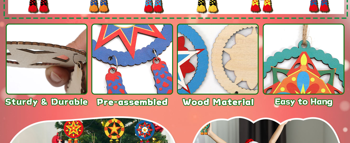 24件菲律宾圣诞装饰品传统卡皮兹星木吊坠圣诞礼传统卡皮兹星形圣诞树装饰礼品木制装饰品- 亚米, image size:1464x600