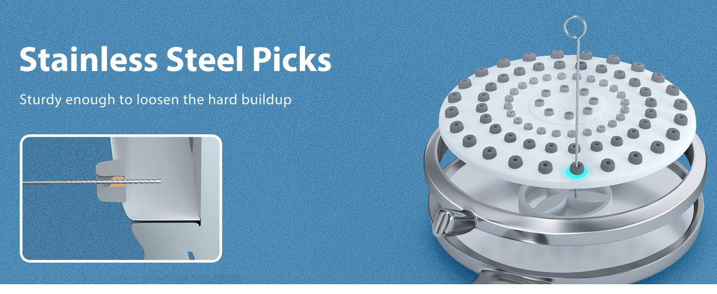 stainless steell picks is sturdy enough to clean the hard water builups