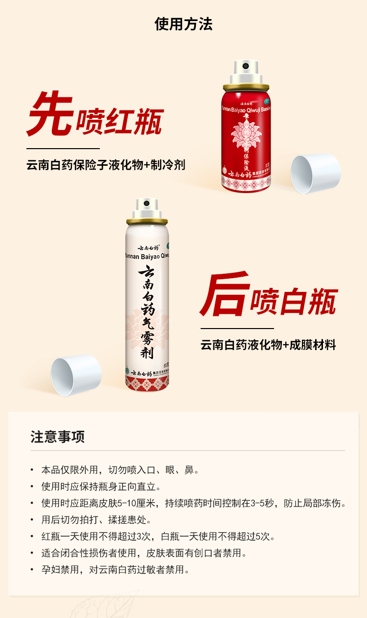 【中国直邮】云南白药 止痛喷雾 红白药 气雾剂+保险液 85克+30克
