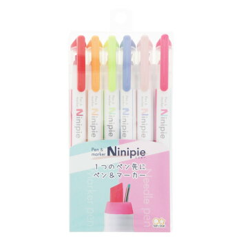 Ninipieニニピーニードルペン＆マーカーペン6本セットカラーペンサンスター文具アイデア文具新學期準備雑貨中學生高校生大人グッズメール便可シネマコレクション