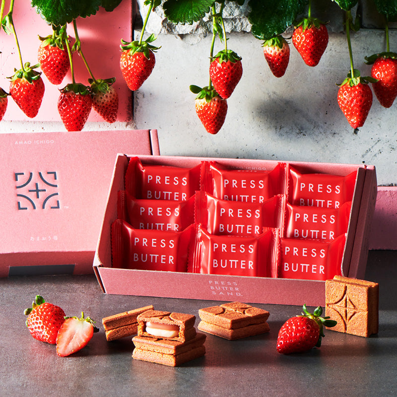日本直送」プレスバターサンド・九州限定 あまおう苺 9個箱入り - Weee!