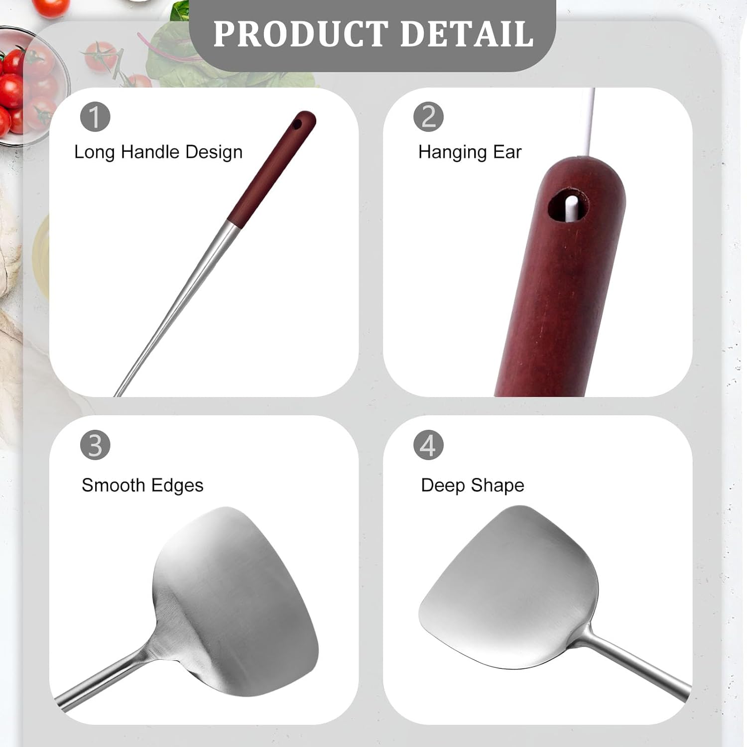 高品质炒锅铲带防烫木柄 不锈钢锅铲 烹饪铲 炒菜铲 炒锅铲木柄烹饪铲子 17英寸厨房用具,用于搅拌混合翻转烹饪