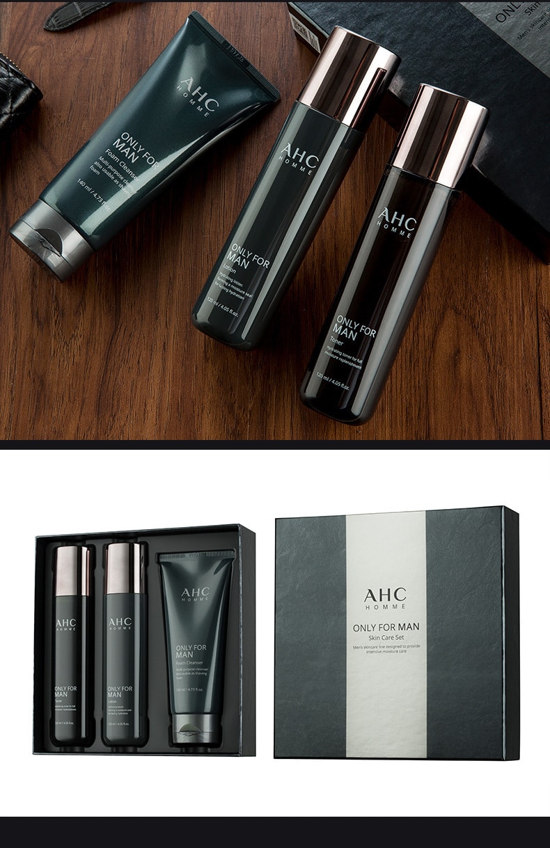 【中国直邮】AHC 男士三件套水乳护肤品套盒 面部素颜霜补水保湿洗面奶控油 3件套