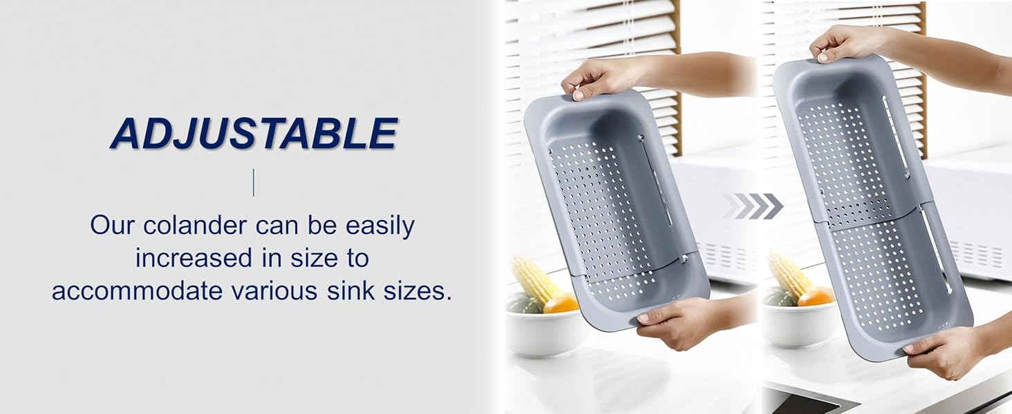 expandable colander over the sink