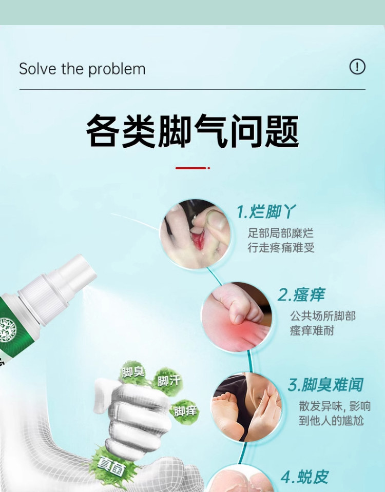 云南本草 脚气除脱皮杀菌喷雾 去烂脚丫止痒膏臭脚出汗脚痒水泡 50ml/瓶