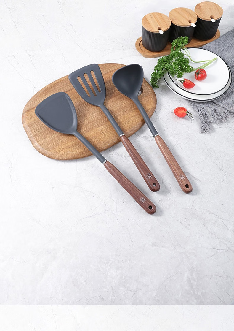 双枪 铲子胡桃木铲子汤勺煎铲无漆硅胶炒菜勺耐高温菜铲