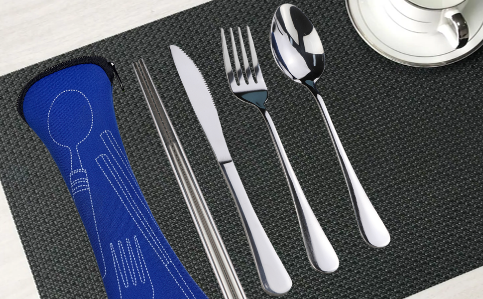 travel silverware set with case