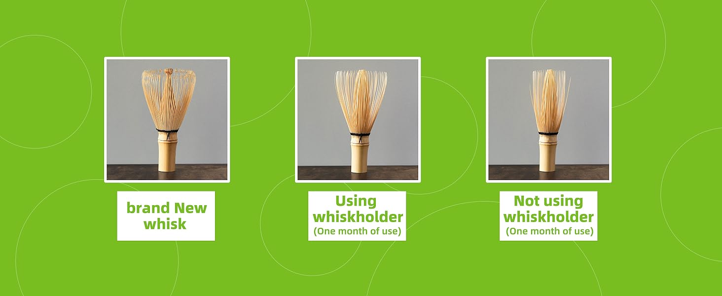 Comparison of matcha whisk condition after one month, with and without using the whisk stand.