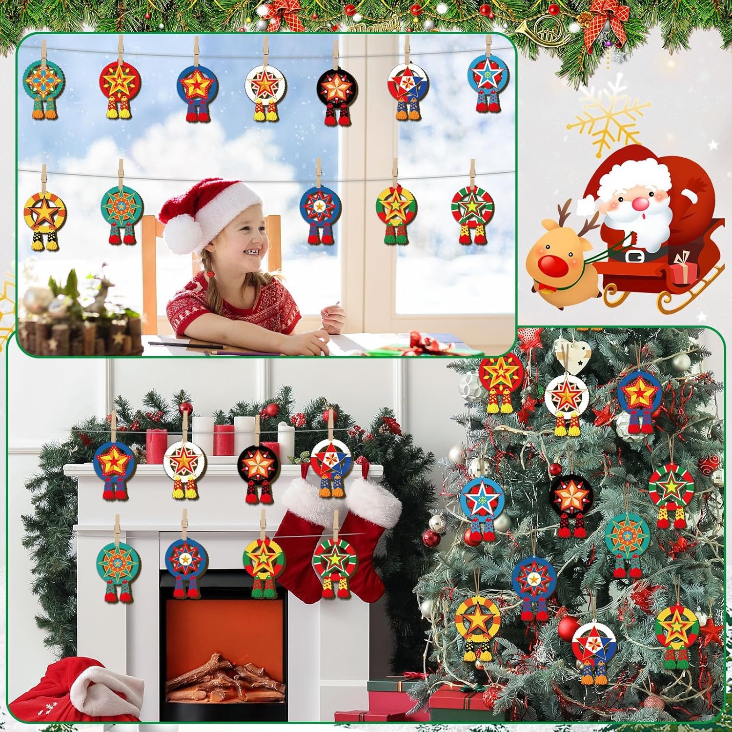 24件菲律宾圣诞装饰品传统卡皮兹星木吊坠圣诞礼传统卡皮兹星形圣诞树装饰礼品木制装饰品- 亚米, image size:1500x1500