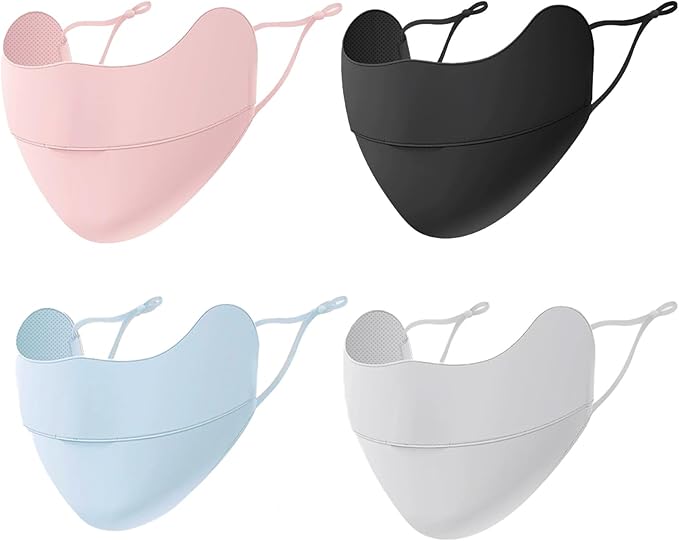 XZSXSL UV Face Mask Sun Protection，Sun Face Mask UV Protection ，UPF 50+Blocks 98% of UVA/UVB Rays,Ice Silk Sun Shield with Adjustable Ear Loops for Women and Men, 4 Pack (Pink, Black, Gray，Blue)