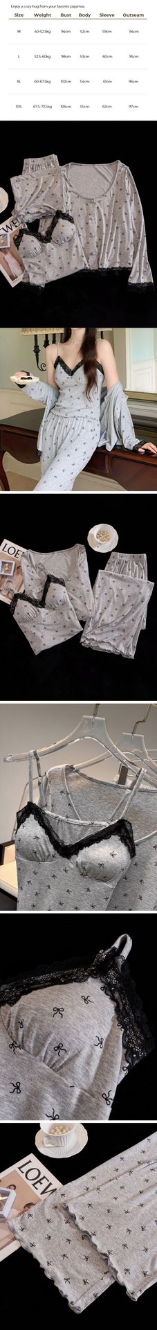 【中国直邮】 Lullabuy 夜结柔眠 莫代尔睡衣套装 M