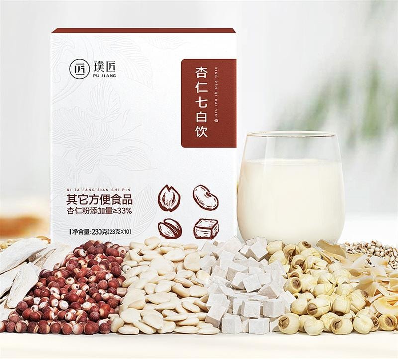 【中國直郵】 璞匠 杏仁七白飲23g*10袋/盒 南杏仁粉薏仁茯苓山藥粉營養早餐代餐粉七白粉230g