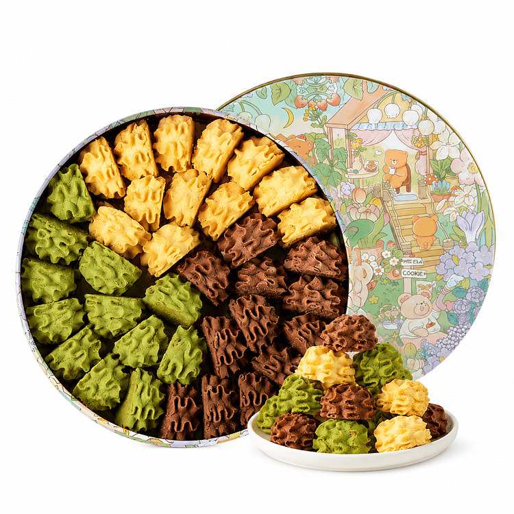 3-Flavor Flower Cookie Tin Gift Box 1 each