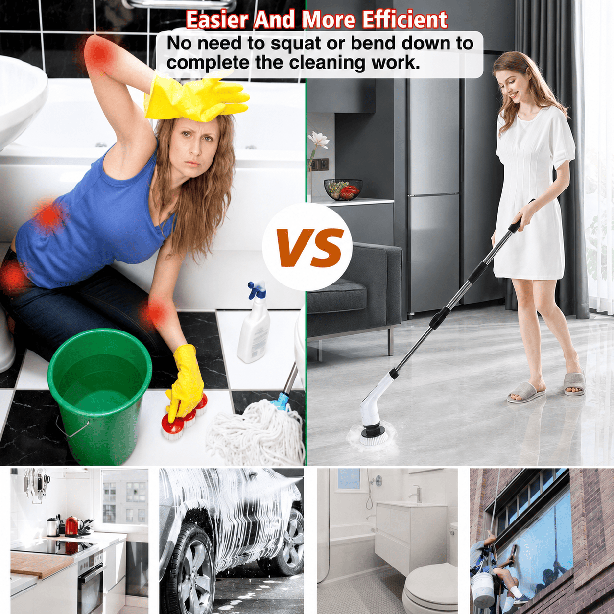 4 Heads Electric Spin Scrubber Cordless Bathtub Power Scrubber Rechargeable US