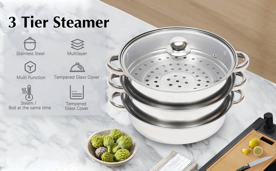 3-Tier Stainless Steel Steamer