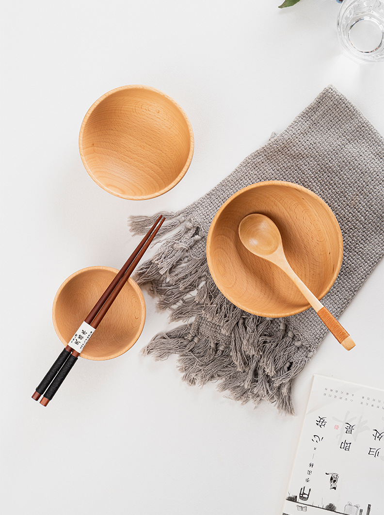  素觅 MUJI风【饭碗汤碗12cm】 整木制手工打磨  日式木制  品质生活