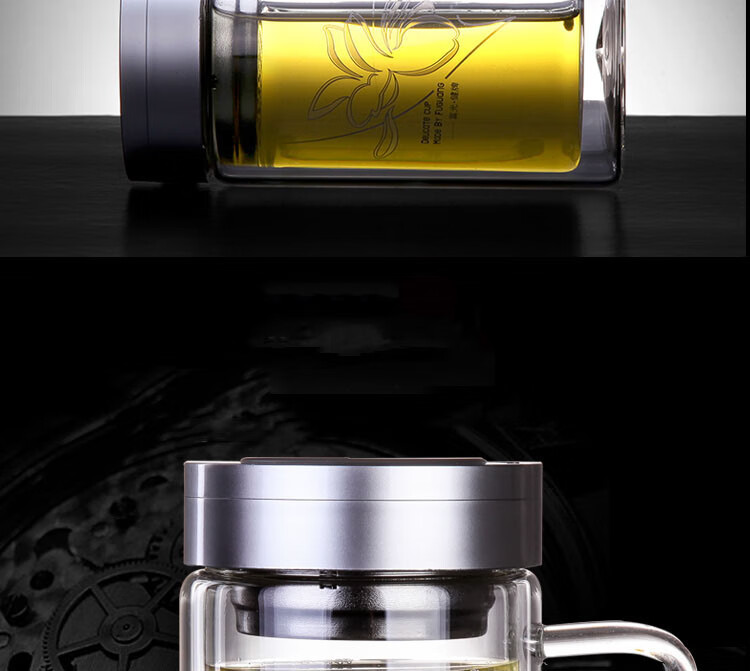 富光 健牌双层玻璃杯茶杯办公杯带把 大容量男女水杯子 525ml