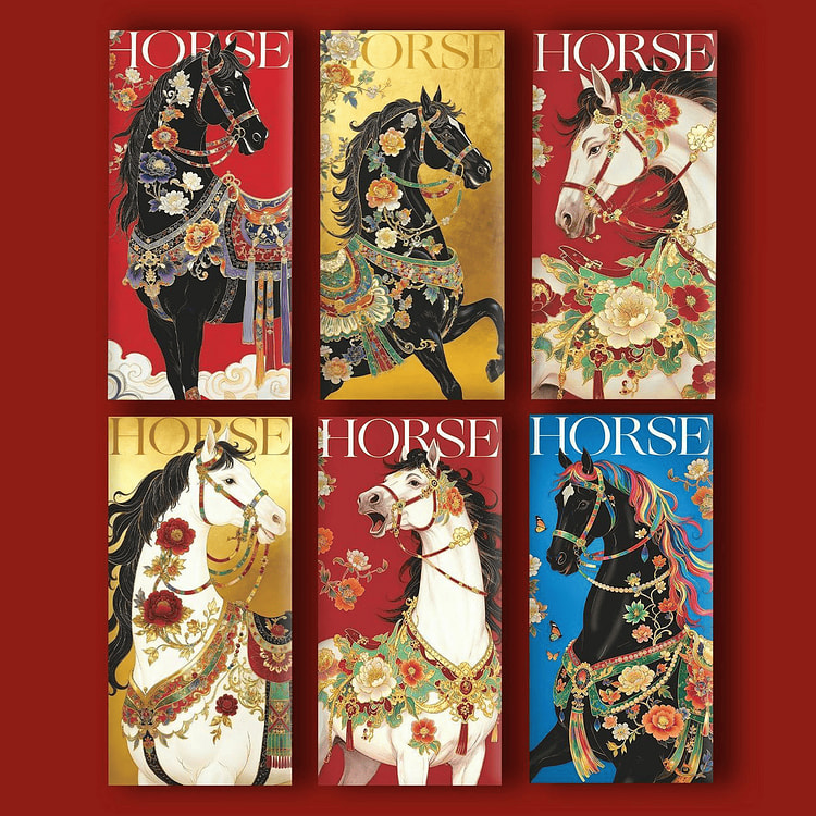 2026马年红包加厚款闪光花马 6枚 1 份