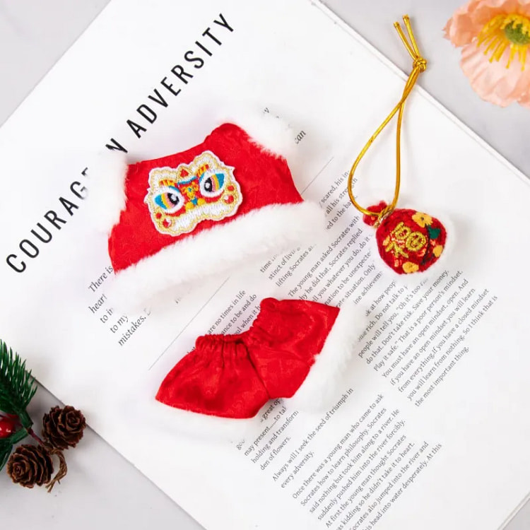 娃衣搪胶玩偶新年醒狮3件套红色适用于一二三代 1 箱