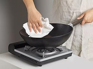 Non-Stick Cast Iron Wok Small Wok Pan with Iron Lid Wodden Handle, 9" Mini Wok