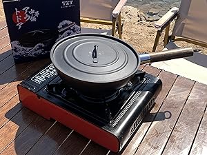 Non-Stick Cast Iron Wok Small Wok Pan with Iron Lid Wodden Handle, 9" Mini Wok