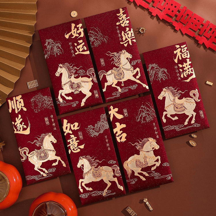 Phong Bao Lì Xì Năm Ngựa Màu Rượu Vang (6 cái) 1 phần