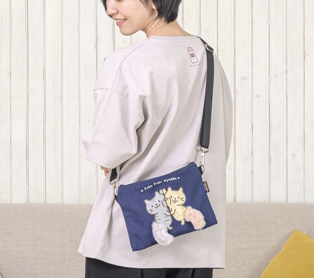 Fuku Fuku Nyanko Cat Tail Tote Bag - Blue Small - Weee!