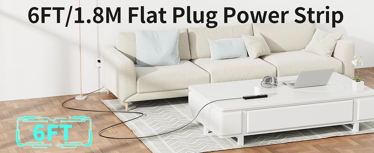 6FT Flat Plug Power Strip