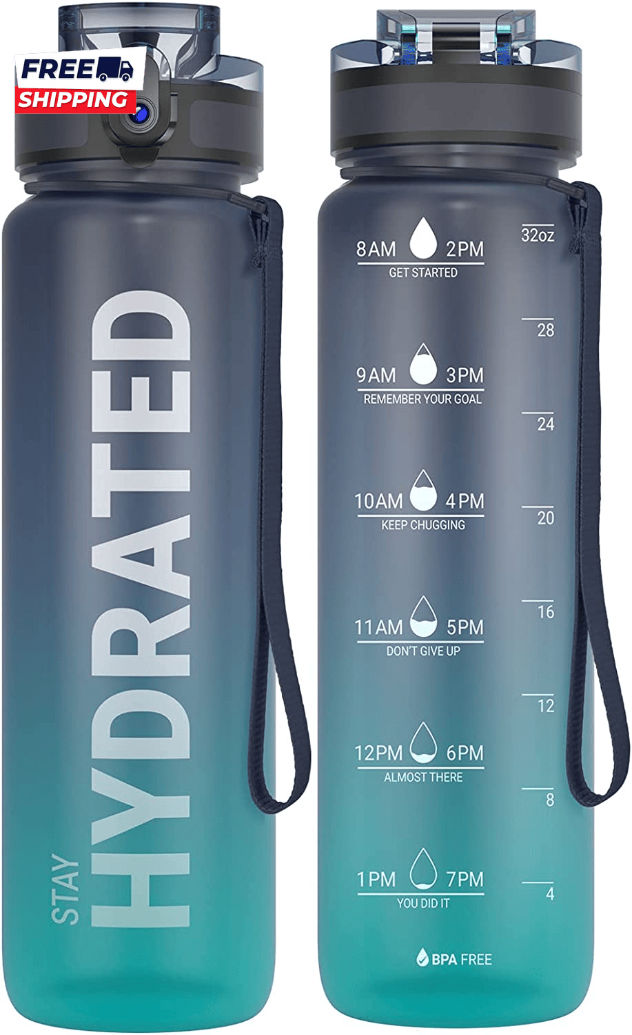 Water Bottle 32Oz Durable and Leakproof Water Bottles Motivational with Time Marker