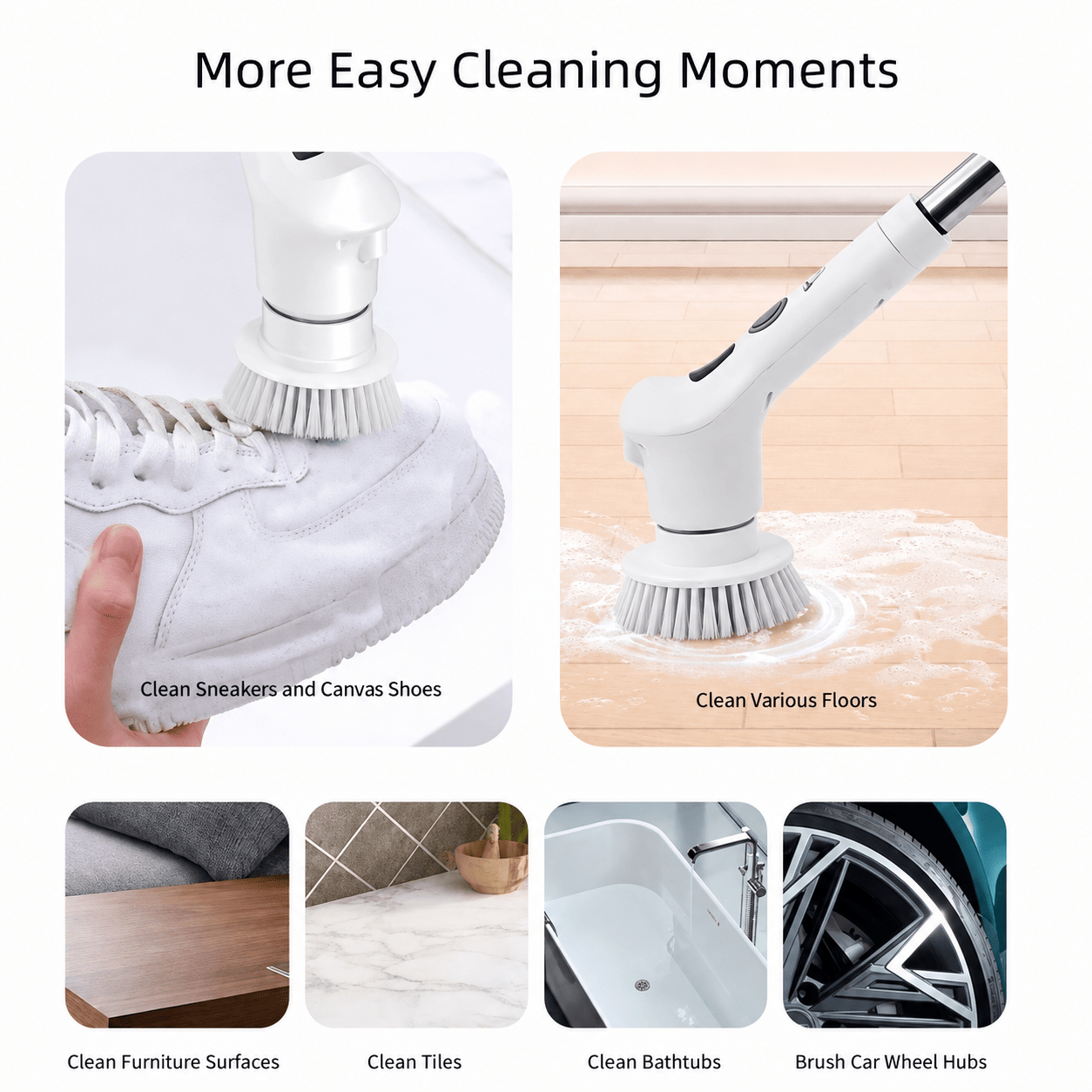 4 Heads Electric Spin Scrubber Cordless Bathtub Power Scrubber Rechargeable US
