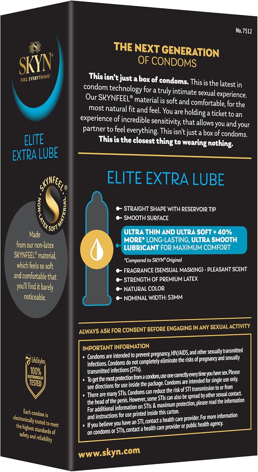skyn condoms with lubrication Buy SKYN® Elite Extra Lube Condoms, 40% more silky, smooth lubrication main image 1
