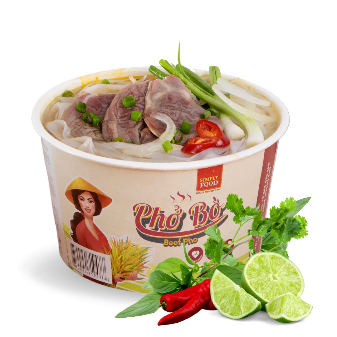 Amazon.com: SIMPLY FOOD Instant Vietnamese Beef Pho Noodles (Phở Bò) - 9  BOWLS/ 80g each – Authentic Pho Rice Noodles in a Savory Beef Flavored  BrothBeef Flavored Instant Pho Noodle Bowl - (