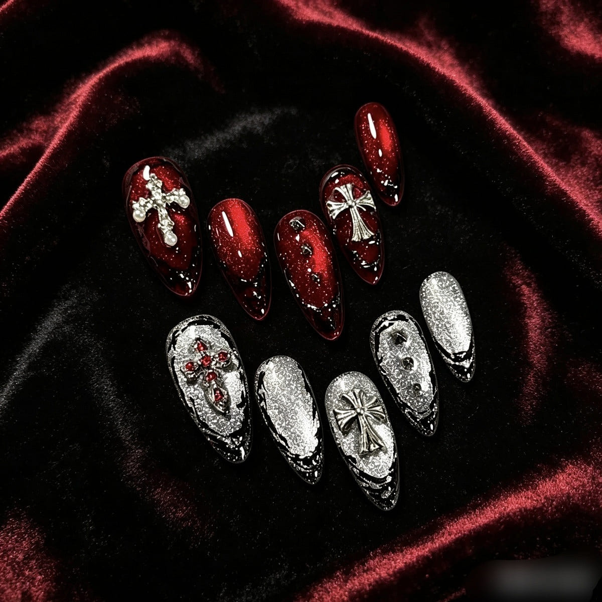 Handmade Cross CatEye Press On Nails S 1 each