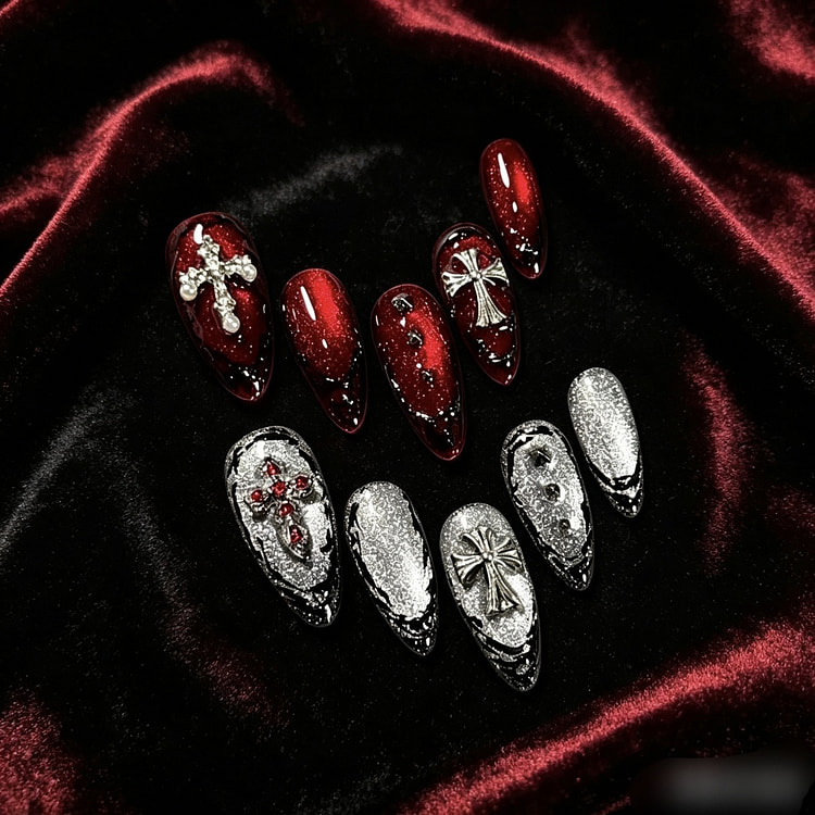 Móng dán thủ công thập tự mắt mèo phong cách gothic L 1 phần