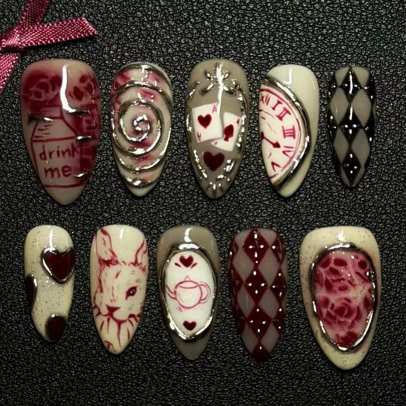 Handmade Red Rose Removable Press On Nails 1 each