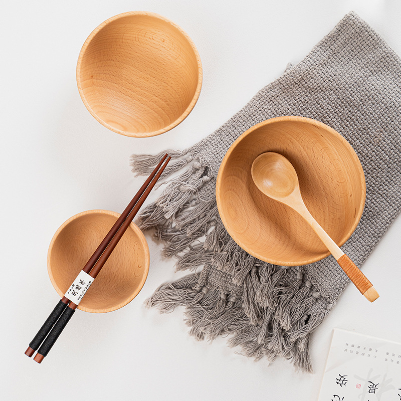  素觅 MUJI风【饭碗汤碗12cm】 整木制手工打磨  日式木制  品质生活