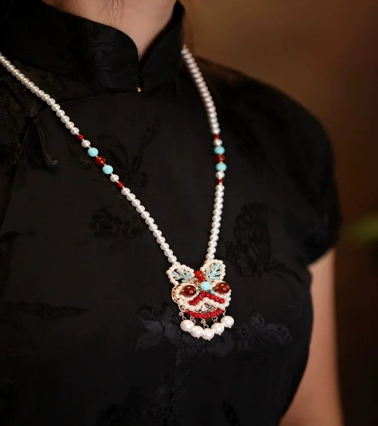 毛衣链醒狮吊坠配古风汉服马面裙饰项链长璎珞 1 箱