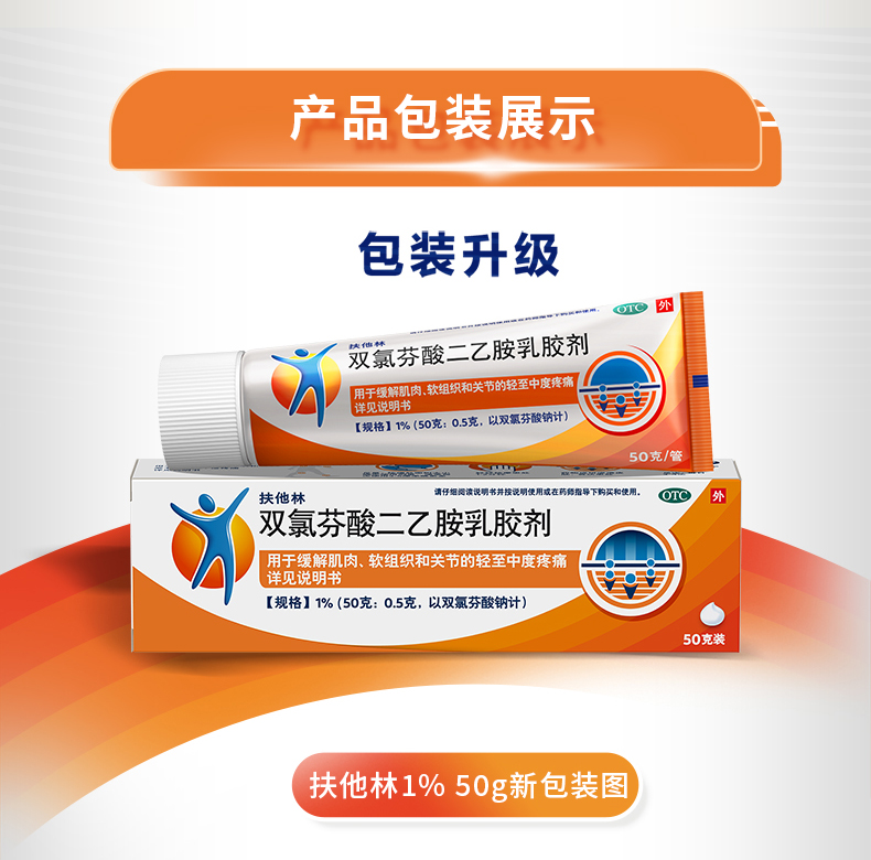 扶他林 双氯芬酸二乙胺乳胶剂  缓解关节痛  腰痛  肌肉痛  肩颈痛  20g/支