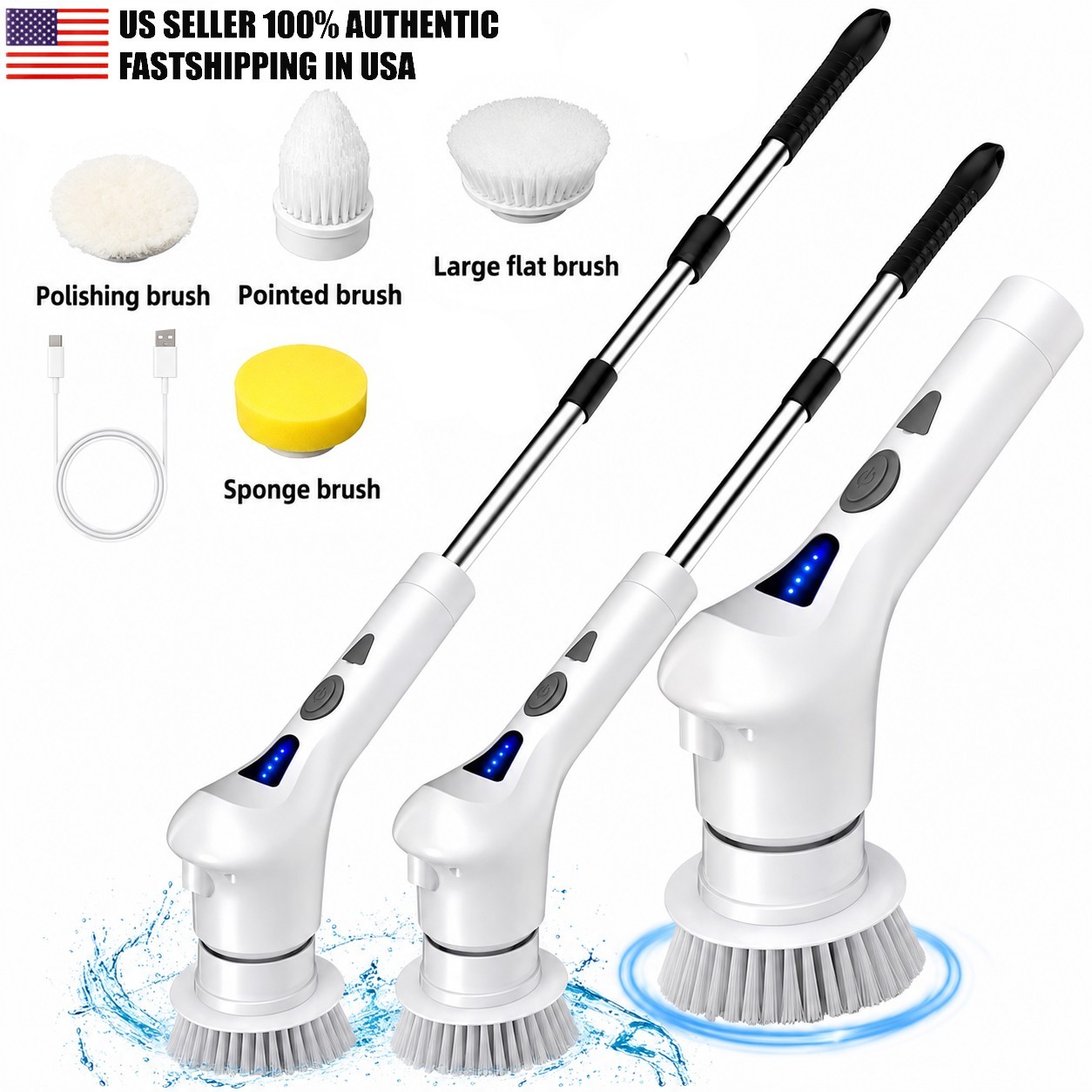 4 Heads Electric Spin Scrubber Cordless Bathtub Power Scrubber Rechargeable US
