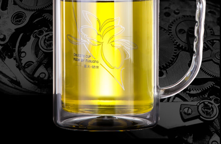 富光 健牌双层玻璃杯茶杯办公杯带把 大容量男女水杯子 525ml