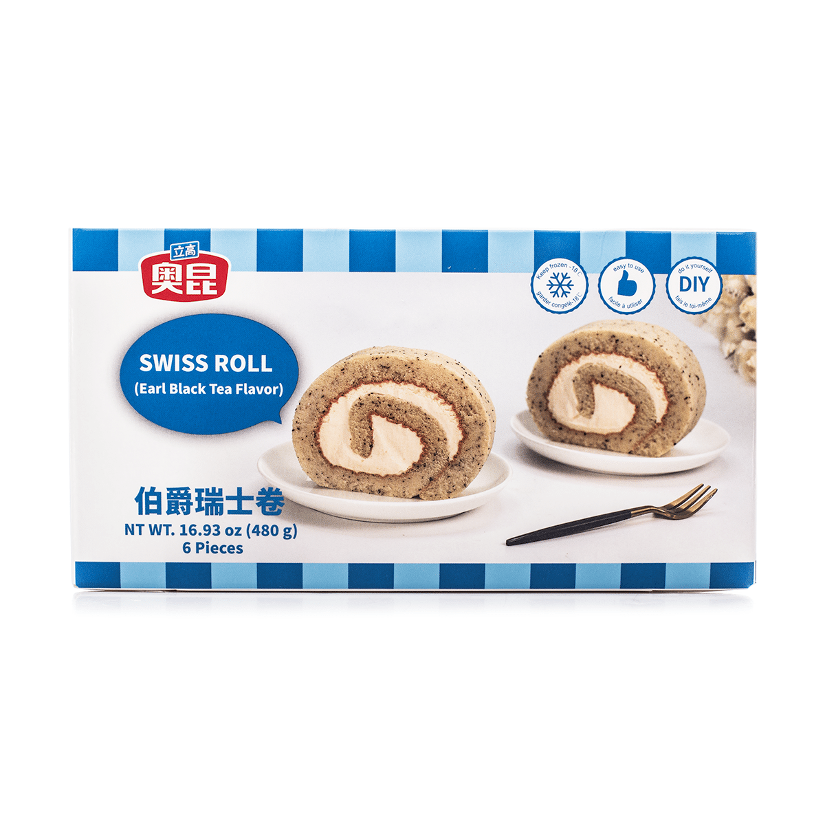 Ao Kun Swiss Roll Earl Black Tea Flavor 6pcs, Frozen 480 g