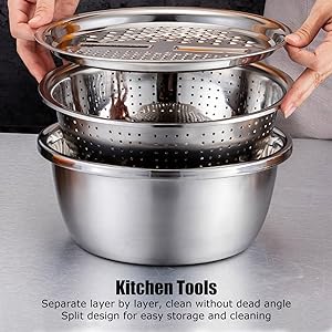 3-in-1 Kitchen Strainer Stainless Steel Pasta Strainer, Kitchen Strainer