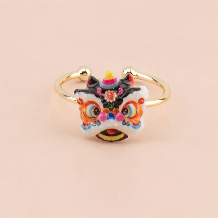 新年舞狮头戒指开口可调节礼物手饰黑色 1 箱