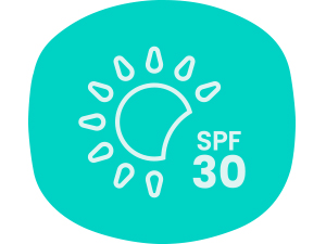 淺綠色圓角矩形背景上帶有 SPF 30 的太陽圖標