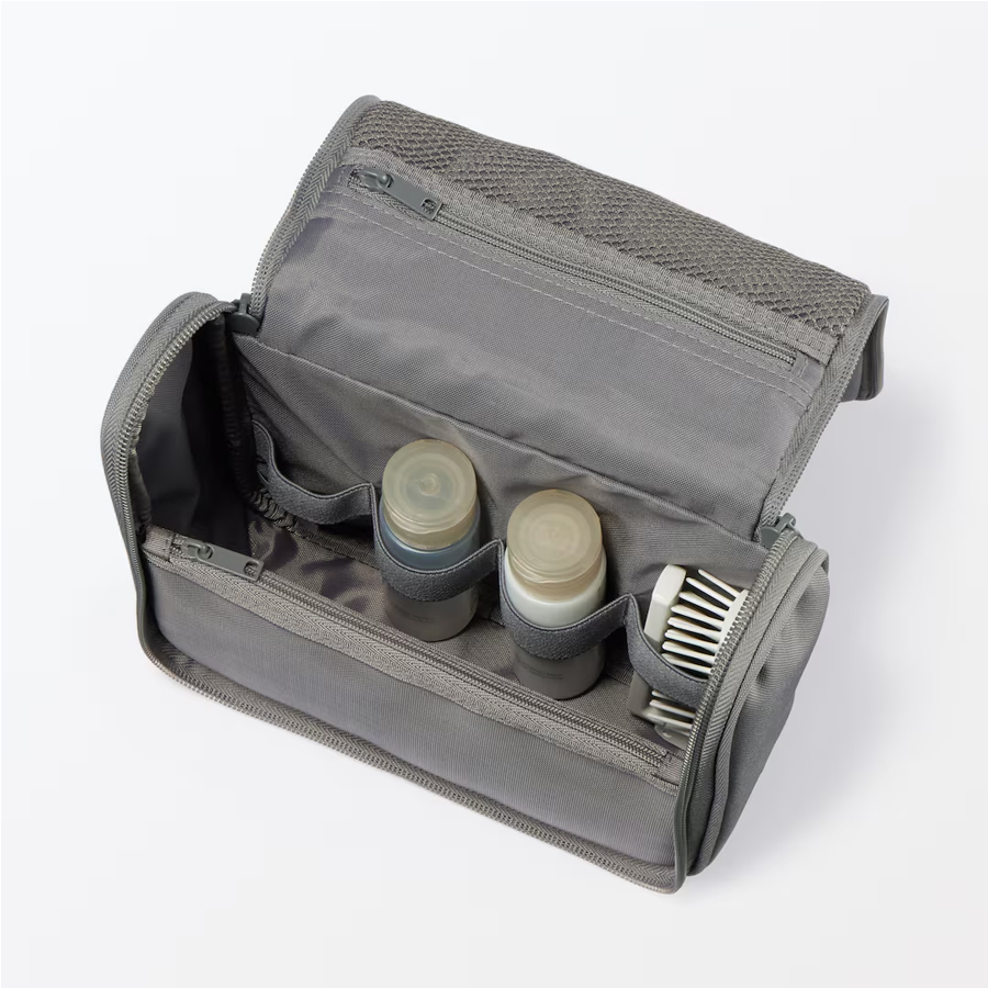 【日本直郵】 日本 MUJI 無印良品 聚酯纖維 可吊掛式 洗臉用具盒 化妝包 旅行便攜洗漱包 灰色 1件