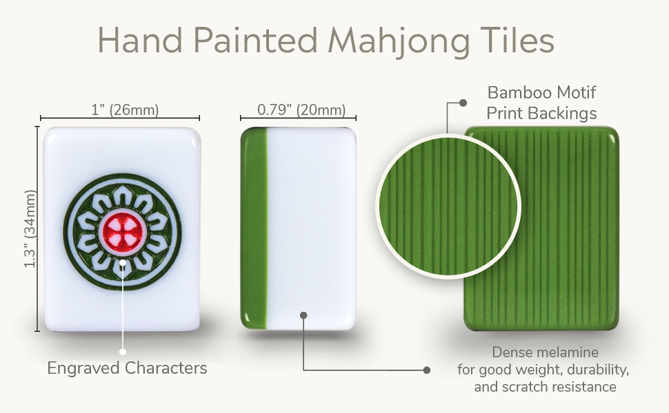 Professional Chinese Mahjong Game Set, “Double Happiness” (Green) - 146 Medium Size Tiles 