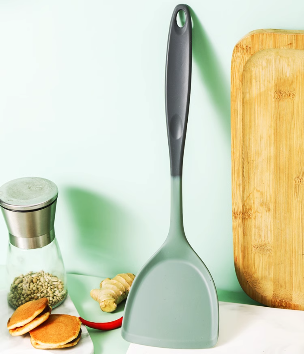 双枪 胡桃木铲子无漆硅胶炒菜铲耐高温菜铲绿色硅胶锅铲36*10cm