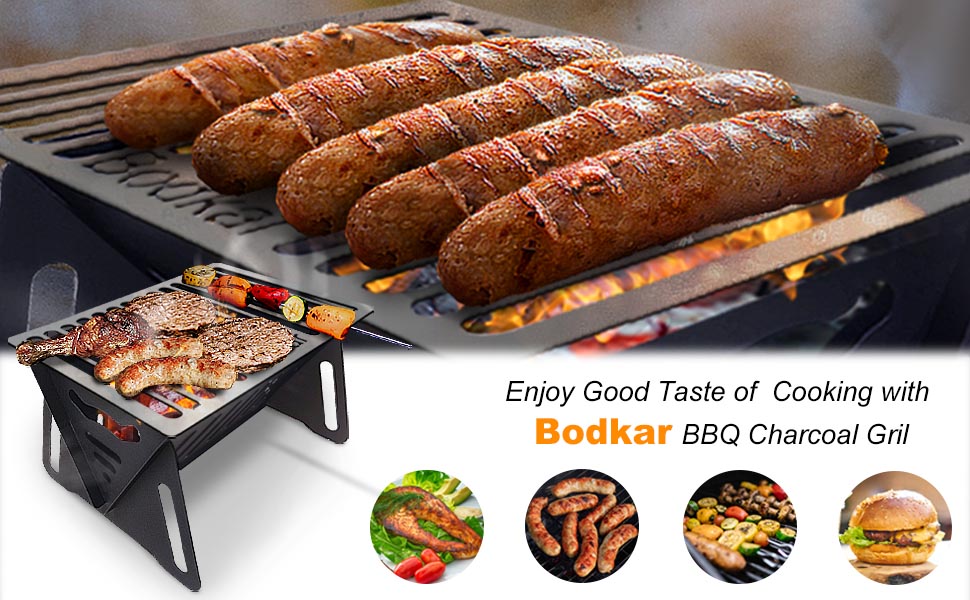 Bodkar mini grill foldable portable charcoal grill, enjoying grilled food easily